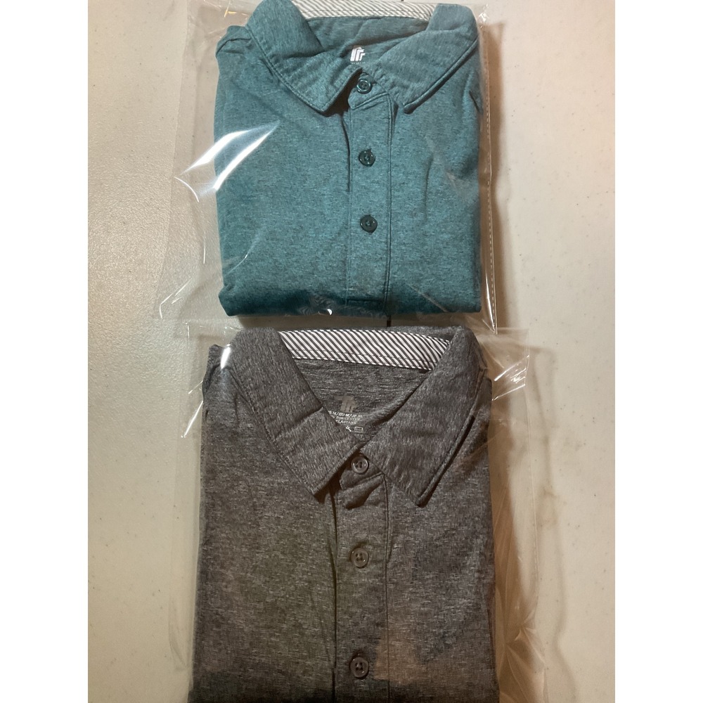 2 Tasc Performance‎ Mens Long Sleeve Polo Shirt Gray Heather Stretch Golf Top M